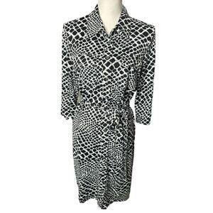 J McLaughlin Animal Print Button Up Shirt Dress Midi Stretch Pocket Women’s Sz L